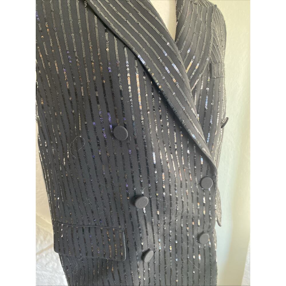 Michael Kors Pinstripe Sequined Crepe Sleeveless Blazer Black 10 (xRTR) RT $655 - Picture 3 of 14